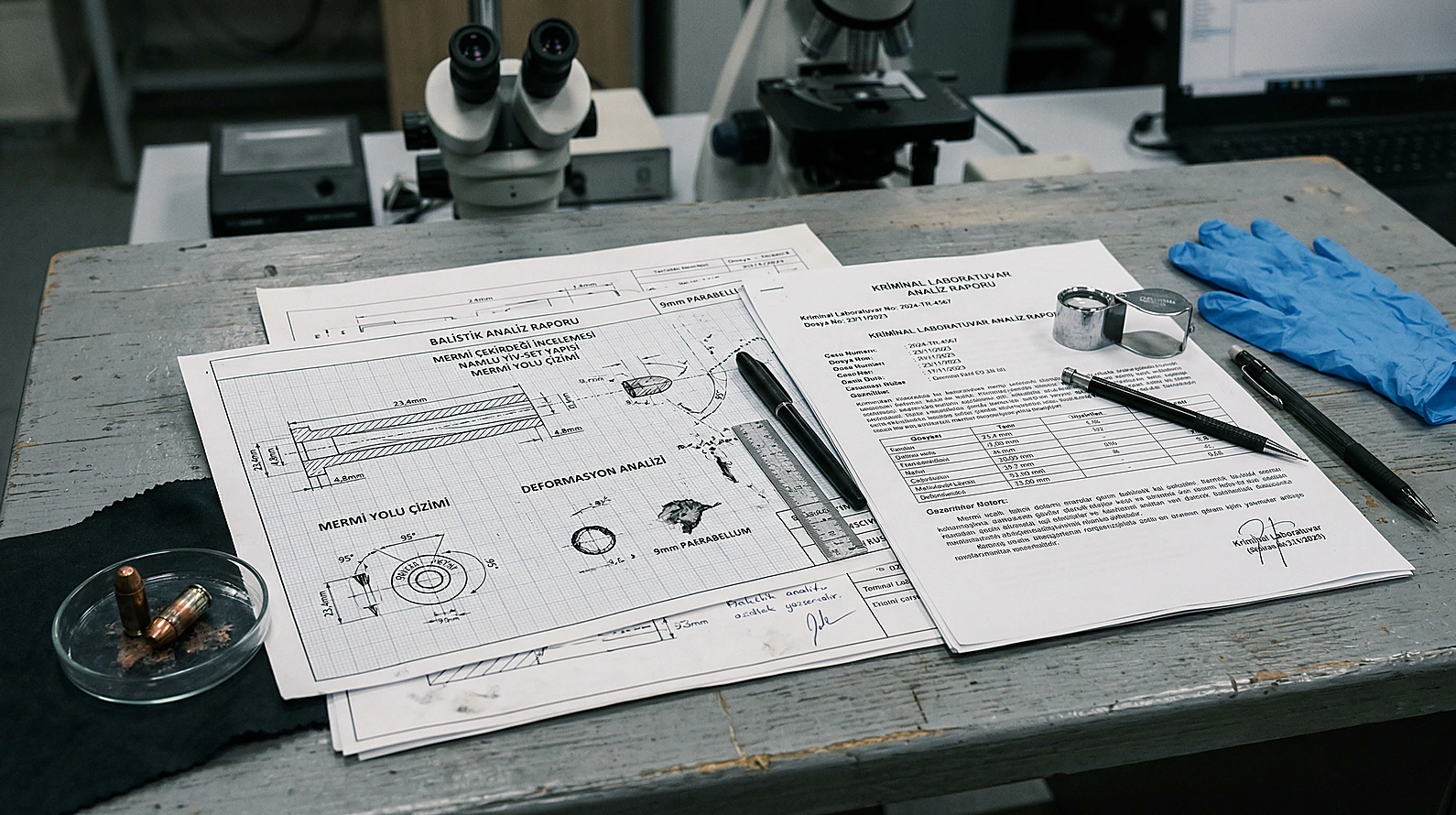 Kriminal laboratuvarda silah vahamet tespiti ve teknik inceleme dokümanları