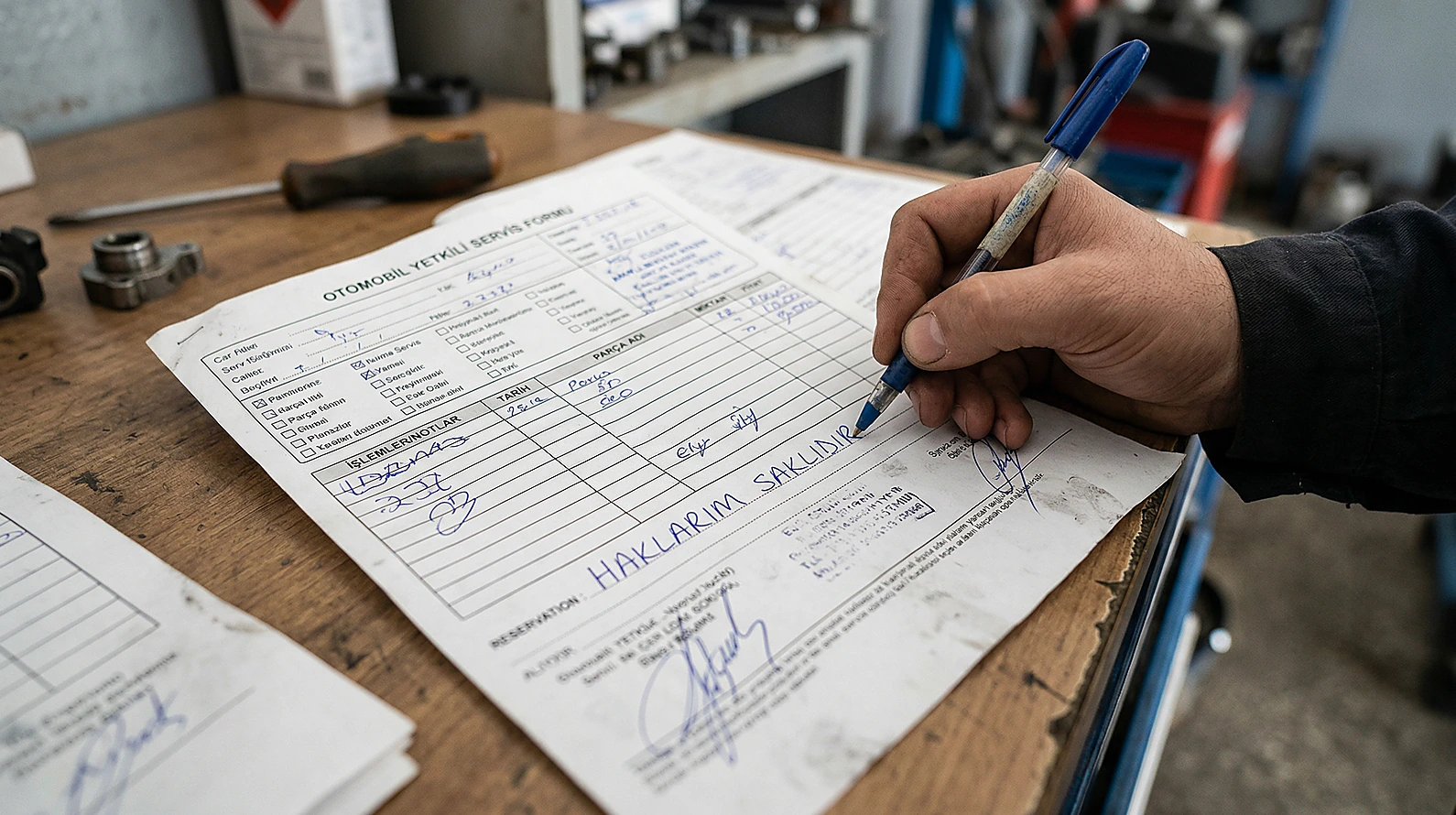 Servis formuna düşülen ihtirazi kayıt şerhi.
