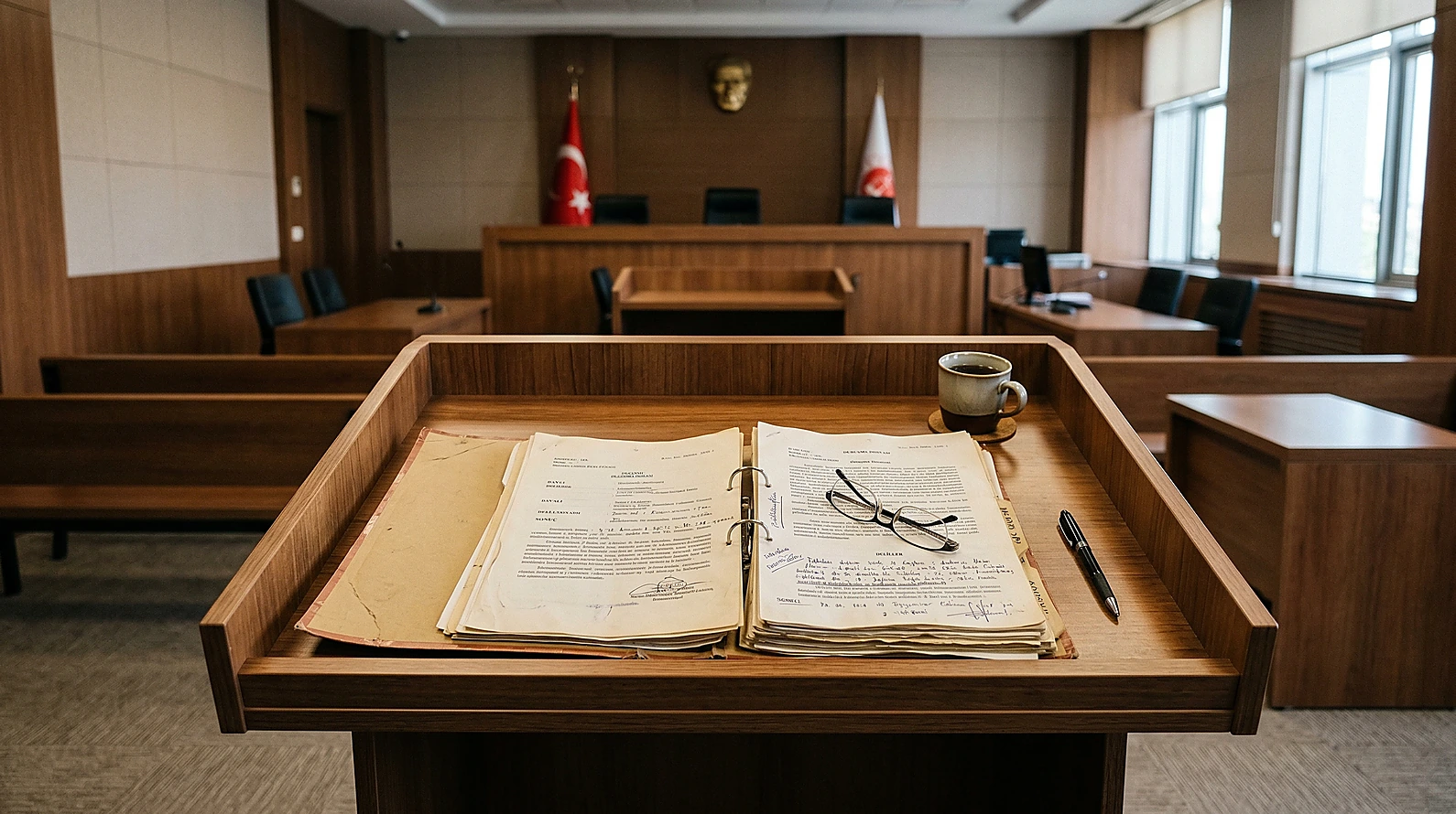 Bölge adliye mahkemesi duruşma düzenini temsil eden fotoğraf.