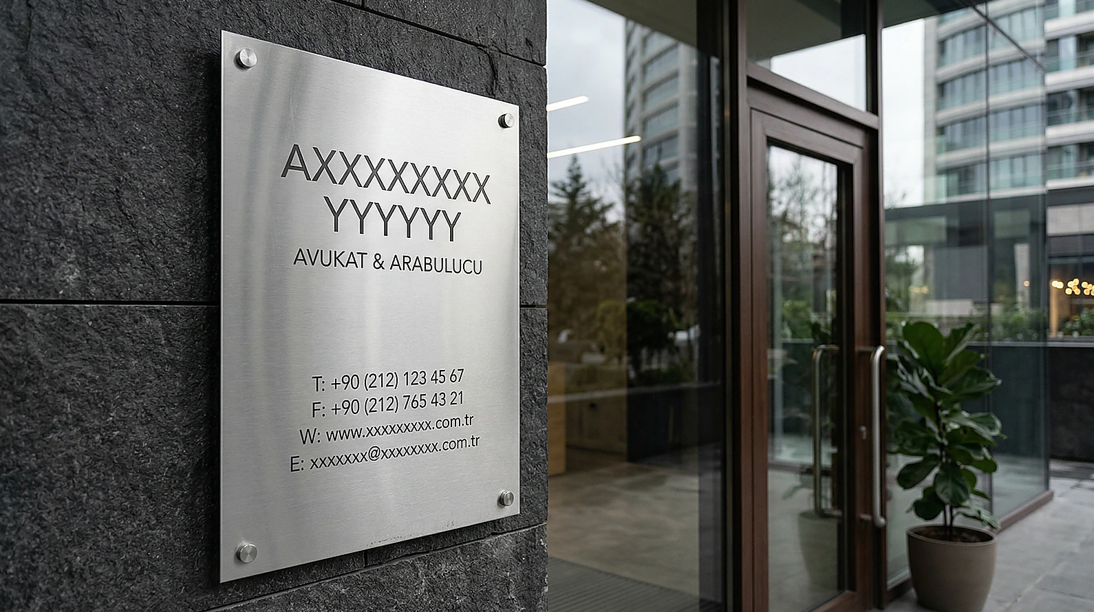 Avukatlık Kanunu reklam yasağına uygun kurumsal büro tabelası örneği.