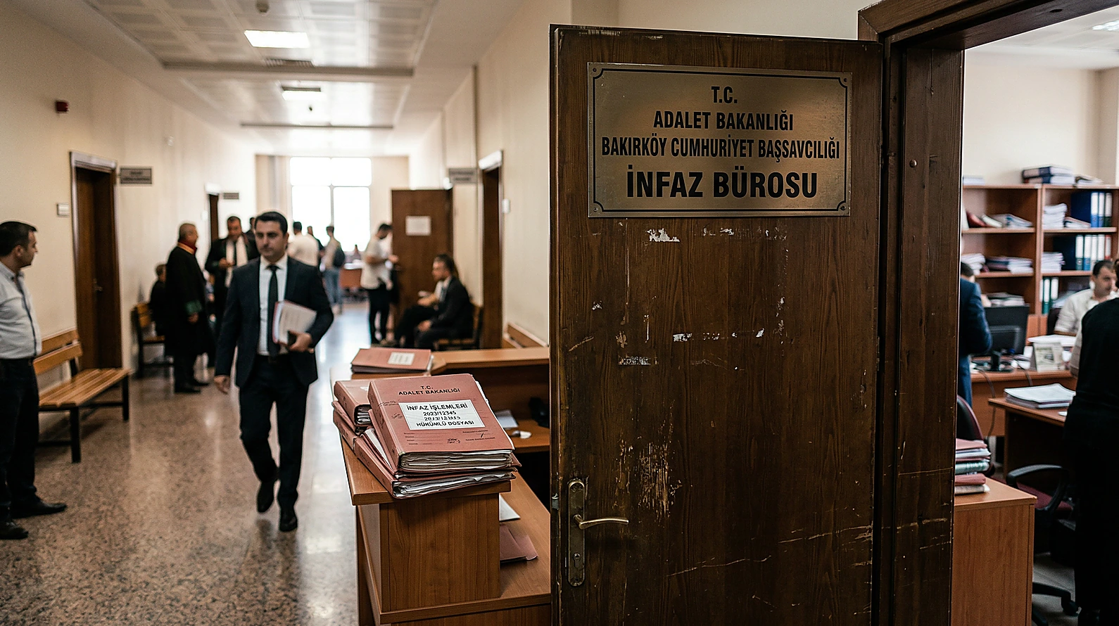 Adli para cezası infaz süreci ve adliye dosyaları görünümü.