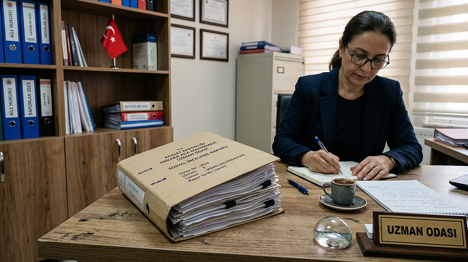 Aile mahkemesi uzmanları tarafından hazırlanan sosyal inceleme raporu dosyası.