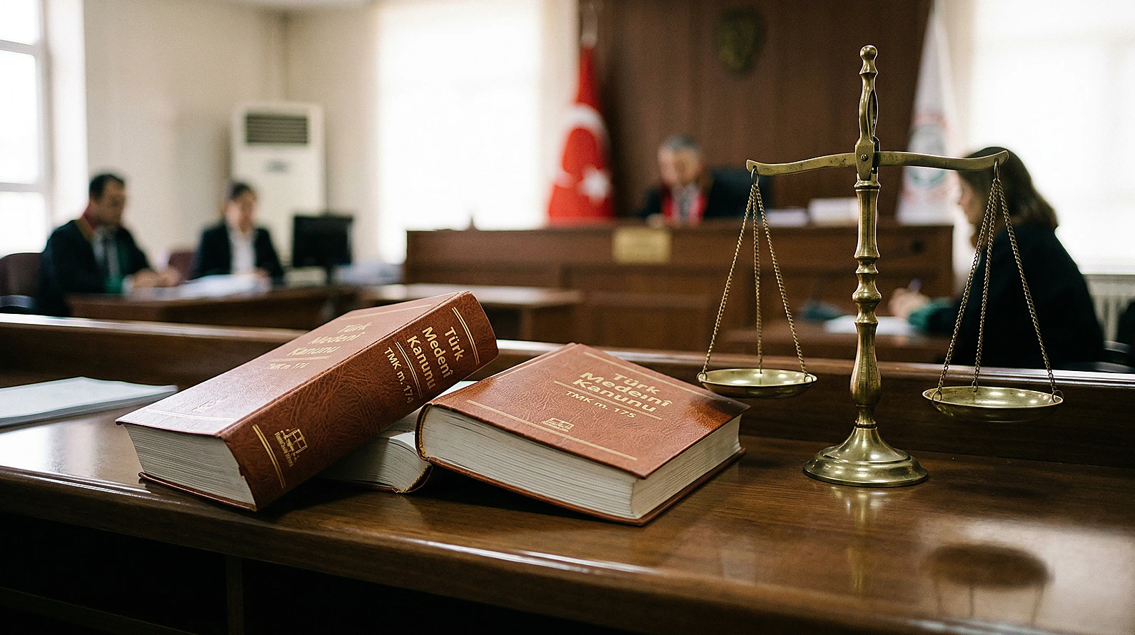 Türk Medeni Kanunu tazminat ve nafaka hükümlerini temsil eden adalet terazisi.