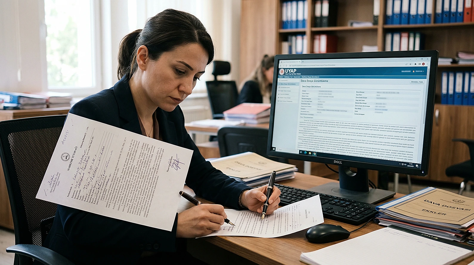 Ceza davası sürecinde dosya takibi ve usul işlemlerini yansıtan profesyonel fotoğraf.