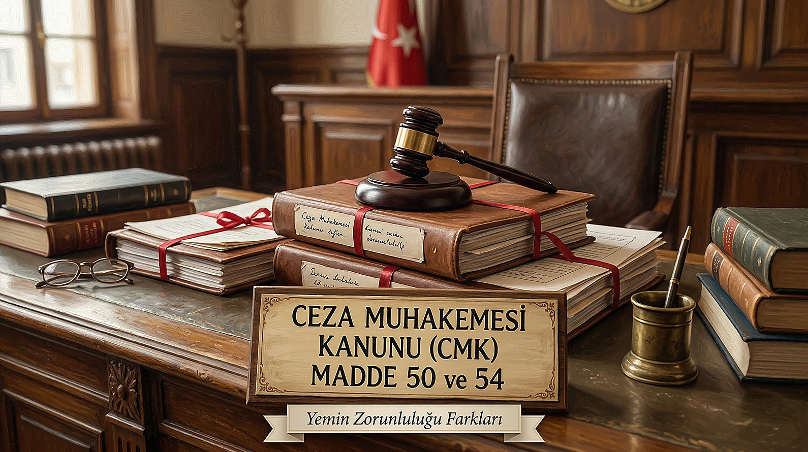 CMK uyarınca tanık türlerine göre yemin zorunluluğunu simgeleyen hukuki kompozisyon.