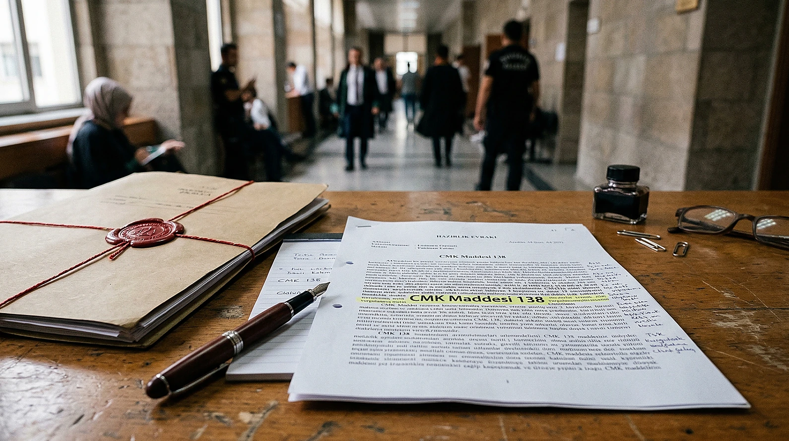 CMK 138 kapsamında tesadüf delil bildirim sürecini simgeleyen hukuk dökümanları.