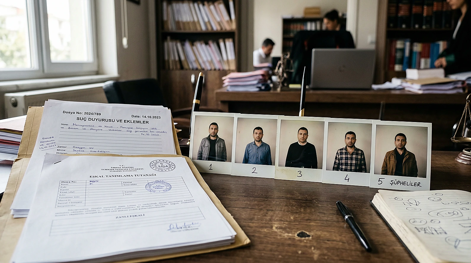 Teşhis işleminde benzer özelliklere sahip kişilerin fotoğraf üzerinden gösterilmesi süreci.