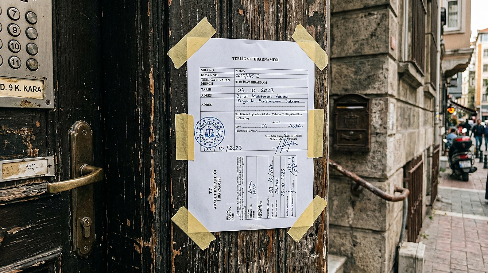 Tebligat Kanunu 21. madde uyarınca kapıya asılan ihbarname