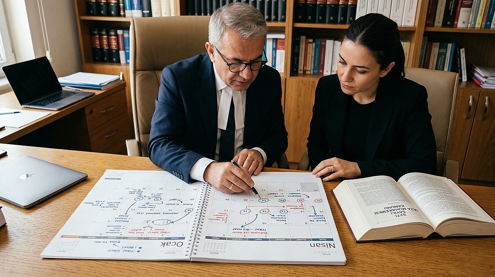 Adli kontrol periyodik gözden geçirme sürelerini temsil eden takvim ve mevzuat.