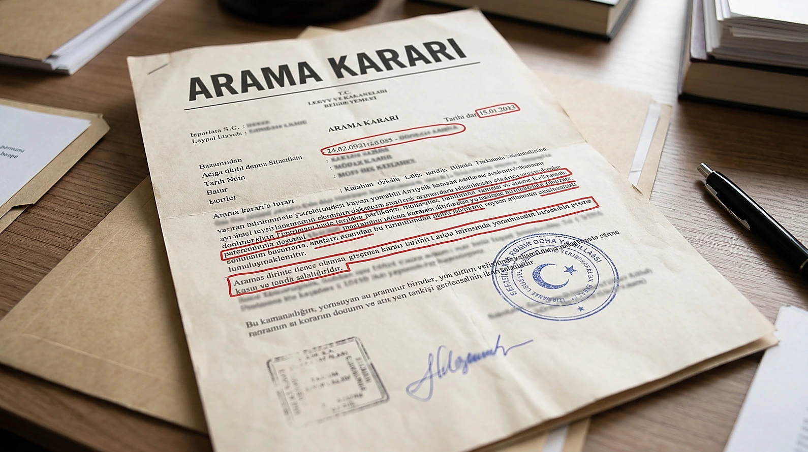 Arama kararında bulunması gereken zorunlu içerik unsurlarını gösteren temsilî resmi belge.