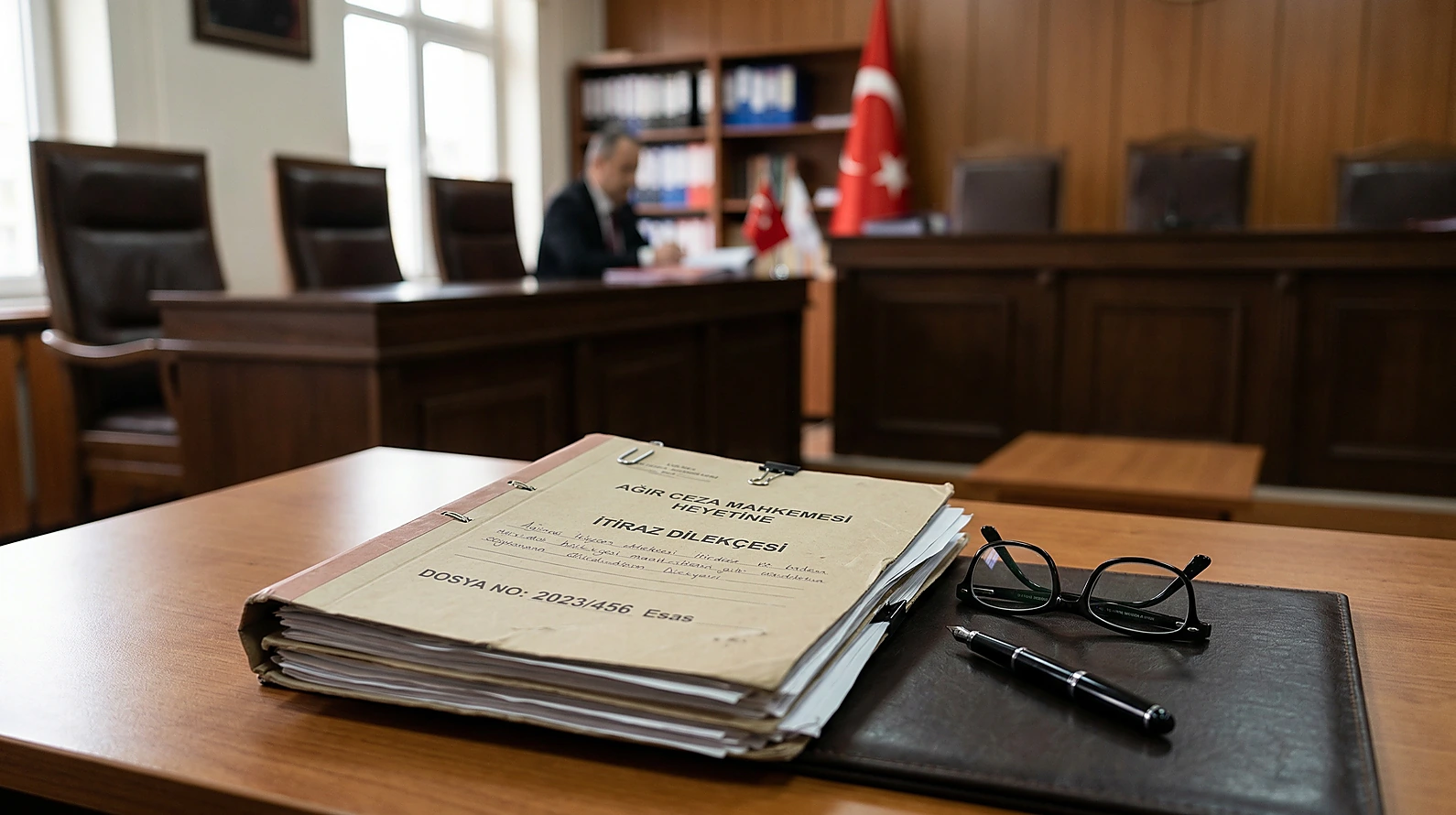 Ağır Ceza Mahkemesi itiraz inceleme sürecini temsil eden dosya ve kalem görseli.