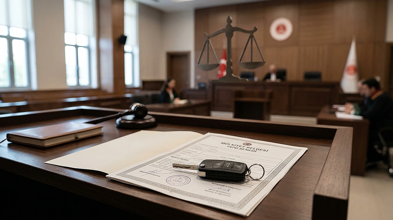 Mahkemece iadesine karar verilen araç anahtarı ve mülkiyet belgeleri.