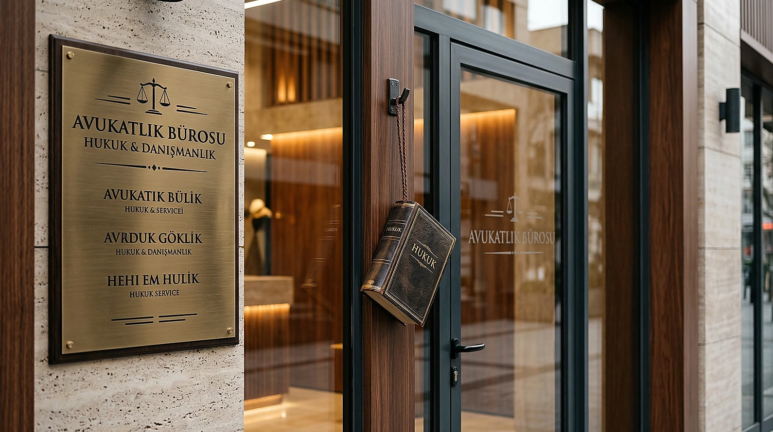 Avukatlık bürosu ve savunma makamını temsil eden hukuki simgeler.