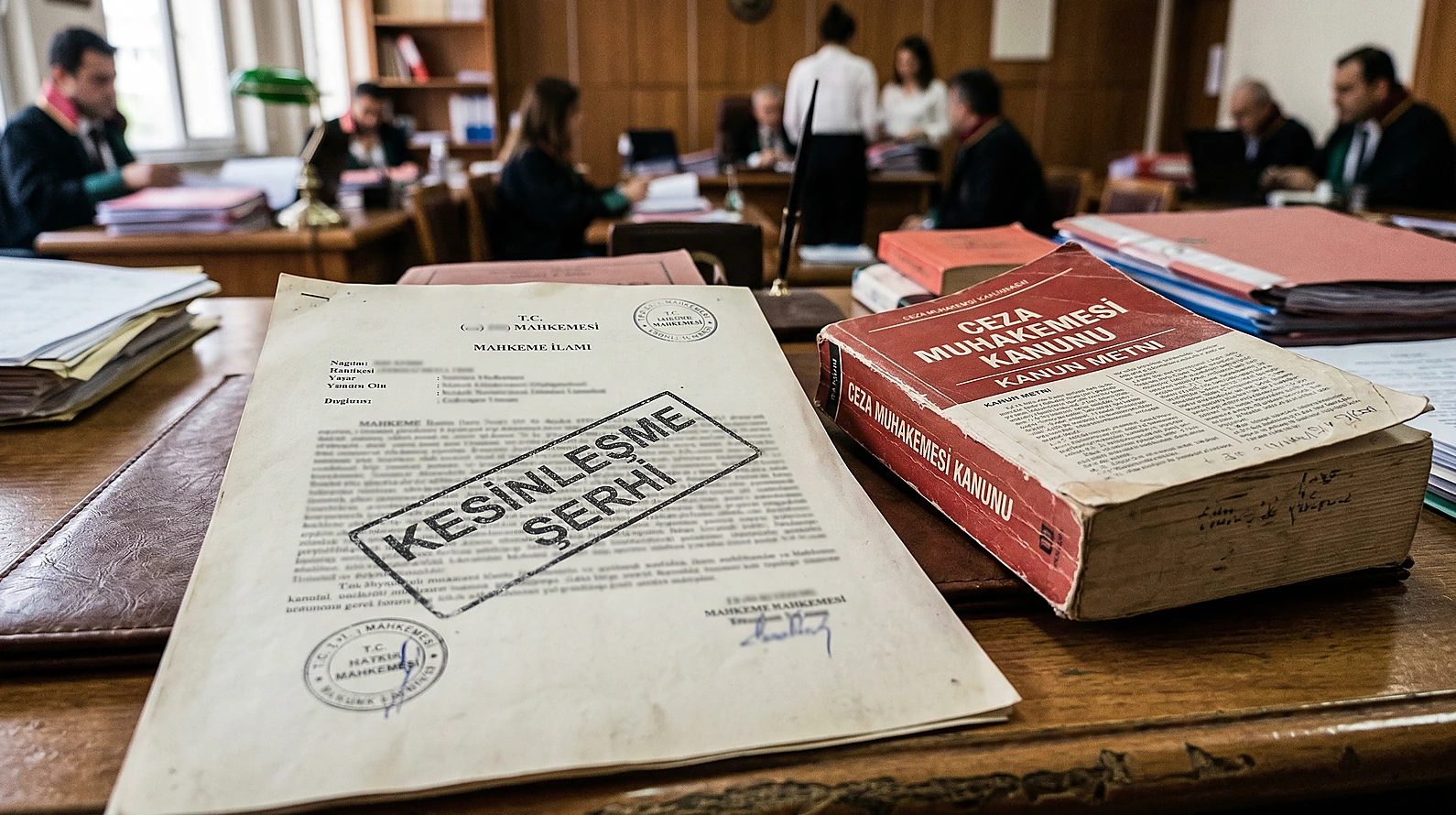 Mahkeme kararı üzerindeki kesinleşme şerhi ve CMK mevzuat metni görünümü.