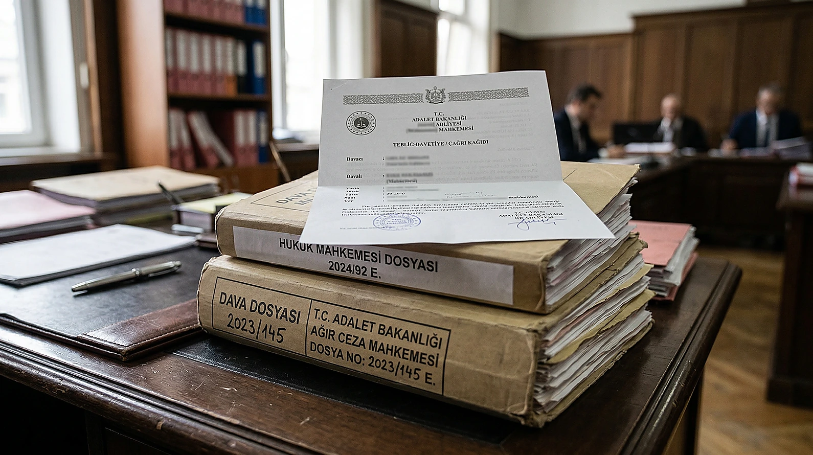 Ceza muhakemesinde davetiye ve zorla getirme hiyerarşisini simgeleyen dosyalar.
