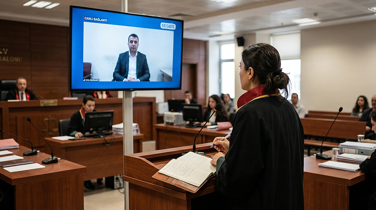 Mahkeme salonunda SEGBİS bağlantı ekranı