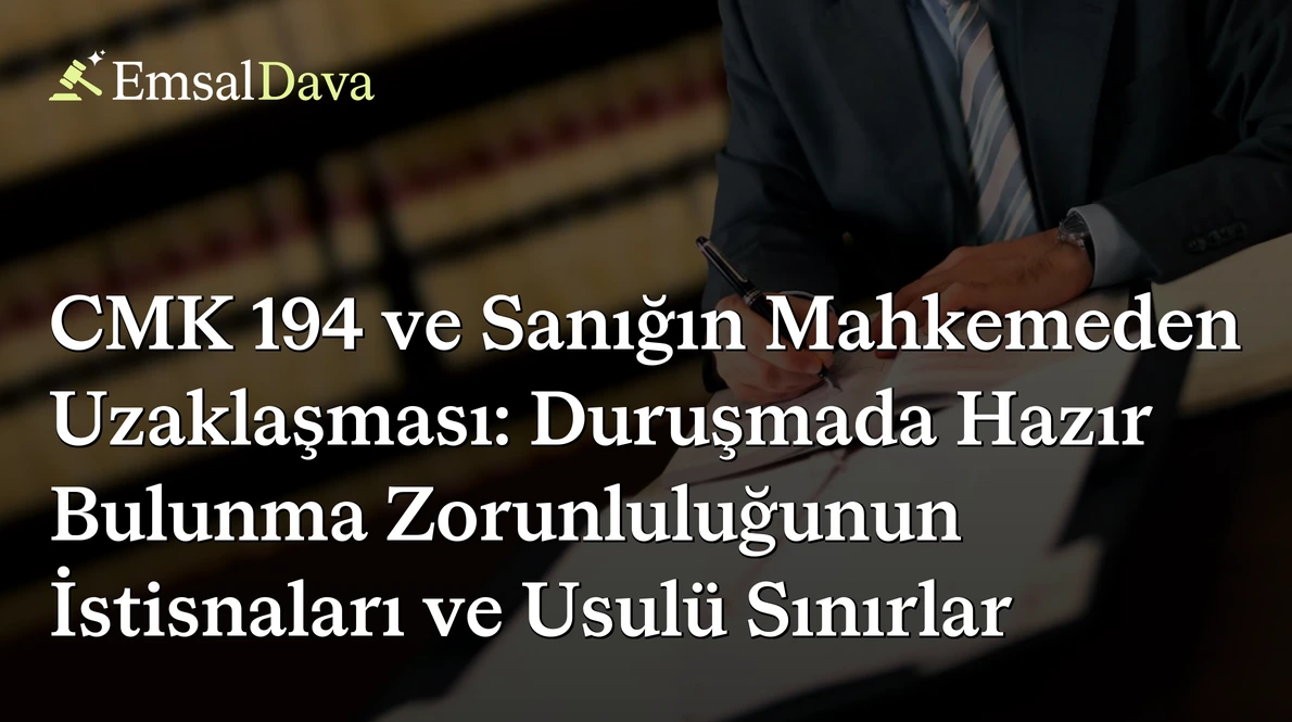 CMK 194 ve Sanığın Mahkemeden Uzaklaşması: Duruşmada Hazır Bulunma Zorunluluğunun İstisnaları ve Usulü Sınırlar
