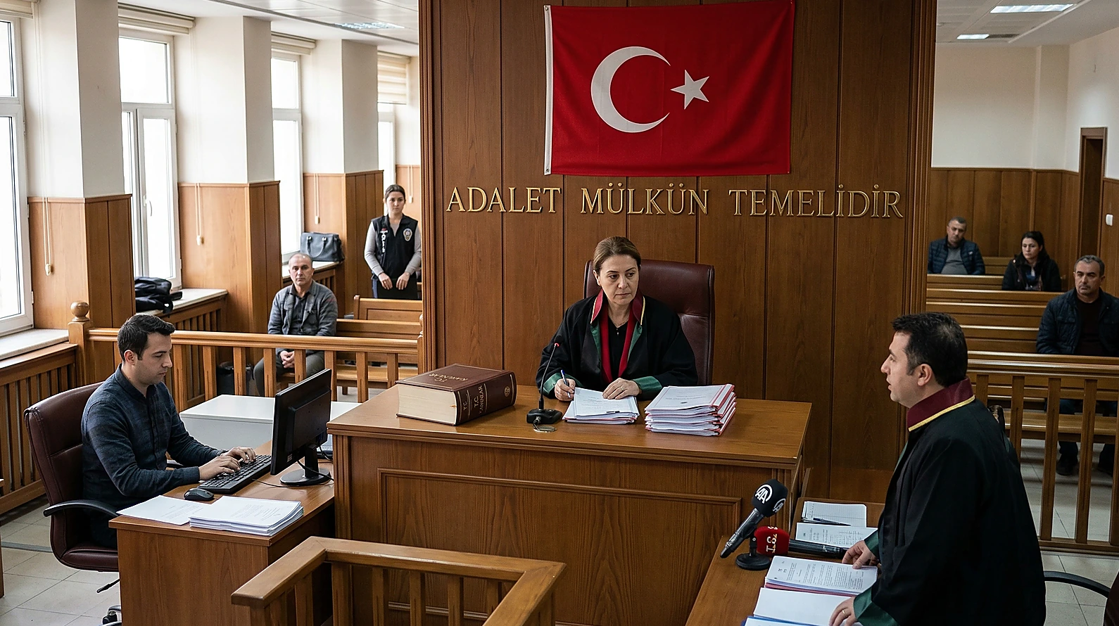 Mahkeme salonu ve duruşma düzenini temsil eden kurumsal görsel.