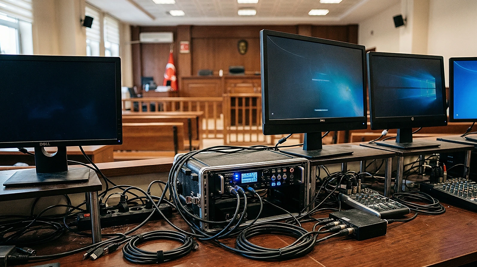 Mahkeme salonundaki SEGBİS kayıt sistemi ve ekipmanları