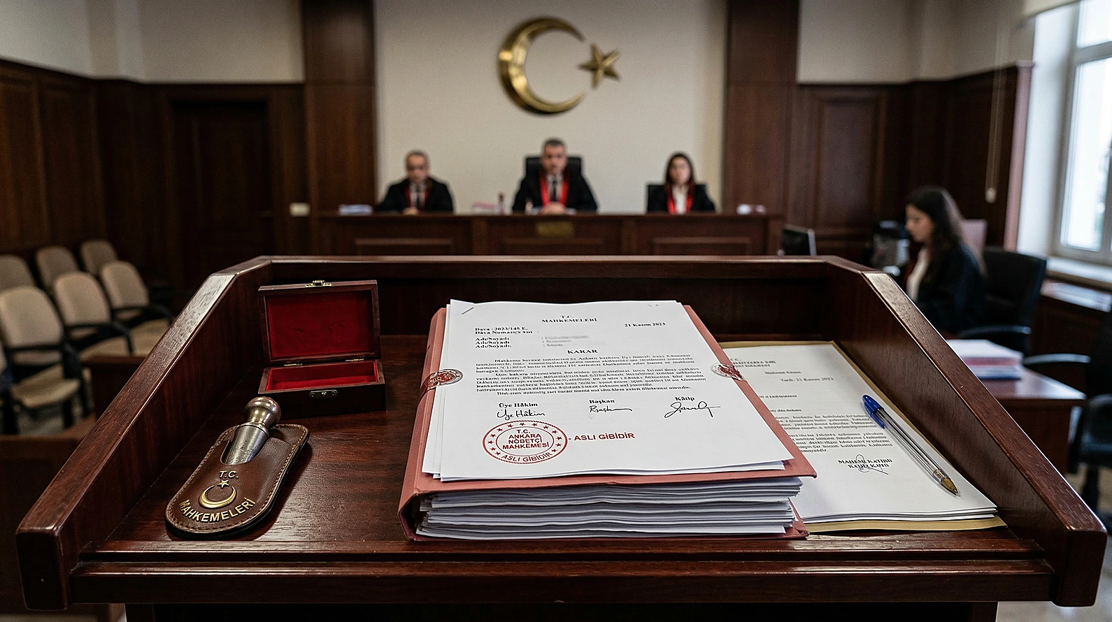 Mahkeme kararlarının usuli geçerliliğini simgeleyen adli detay.