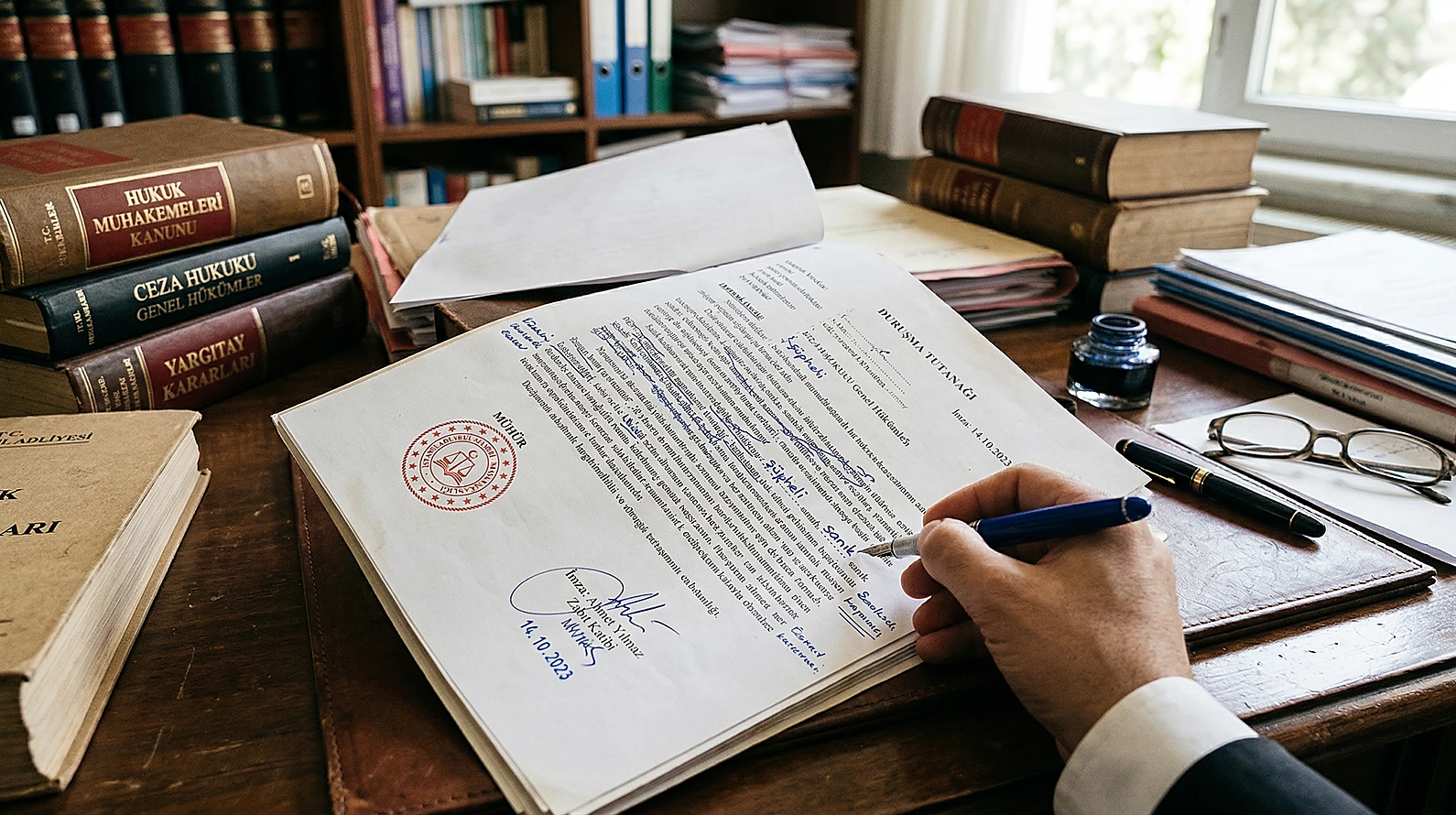 Hukuk belgeleri üzerinde maddi hata düzeltme işlemleri görseli.