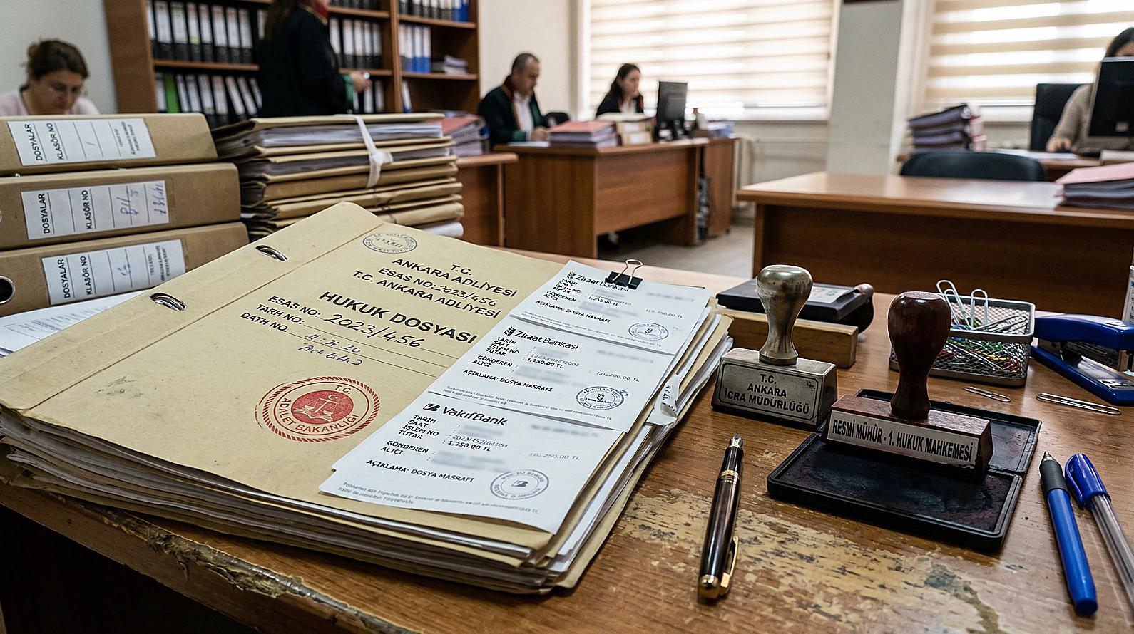 Zararın giderilmesini simgeleyen banka dekontları ve resmi dosyalar.