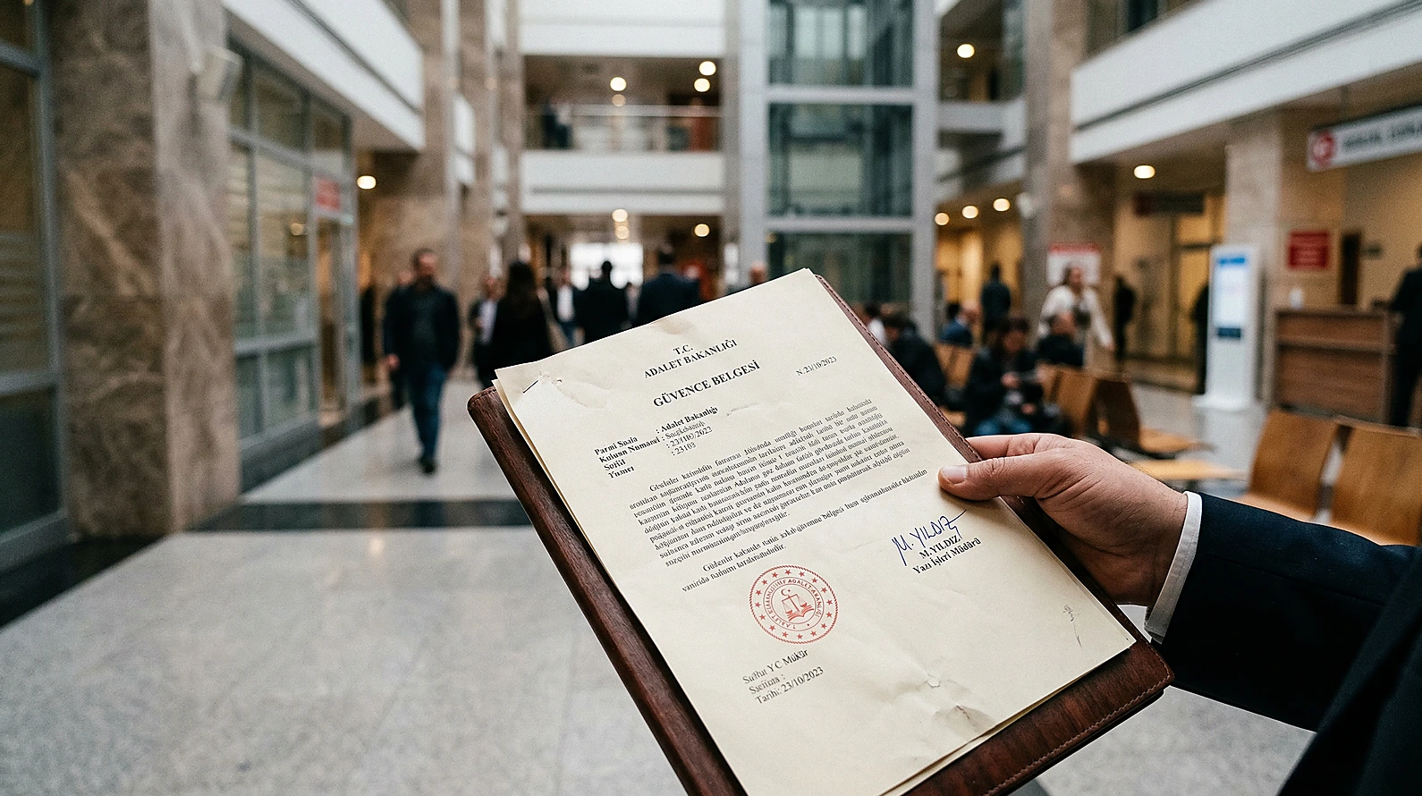 Mahkeme tarafından verilen güvence belgesini simgeleyen resmi evrak görseli.