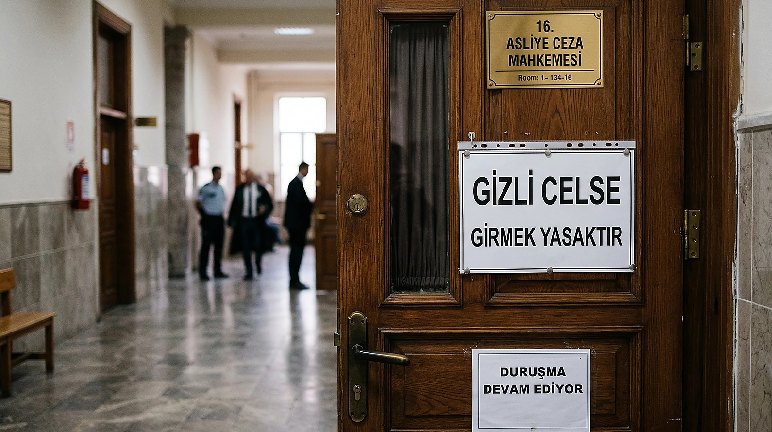 Adliyede gizli celse tabelası görseli.