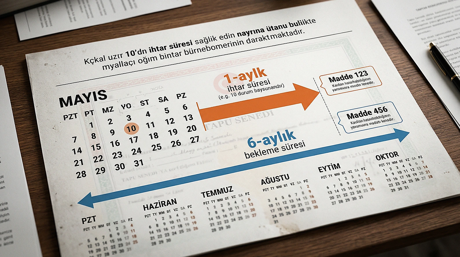 TBK 351 kapsamında yeni malikin tahliye sürelerini gösteren usul tablosu.