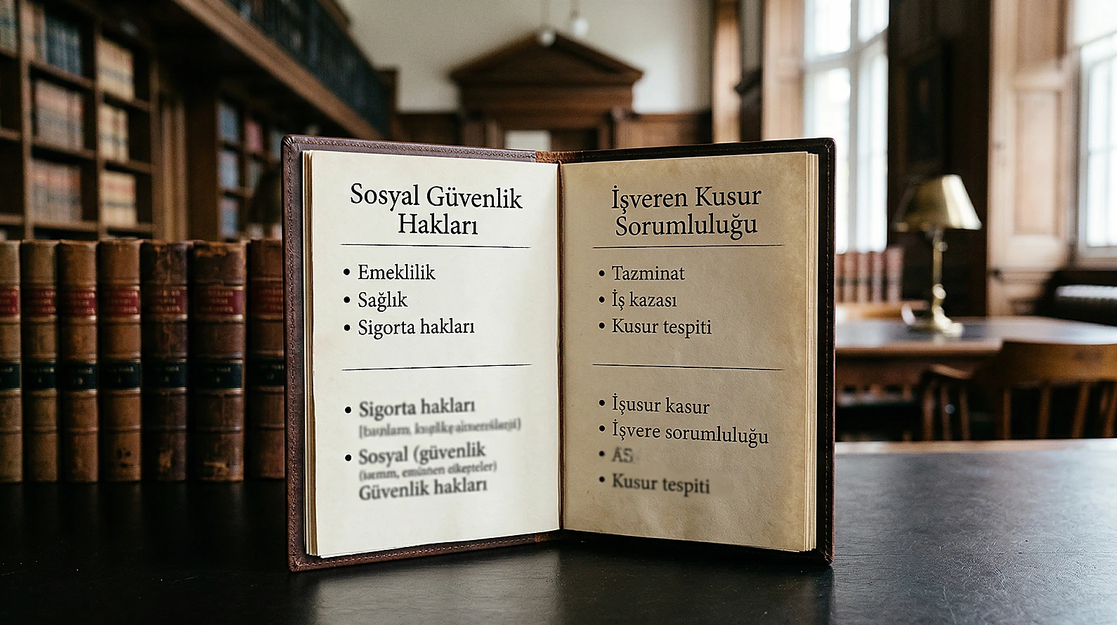 İş kazası tespiti ve tazminat sorumluluğu farklarını gösteren hukuki analiz görseli.