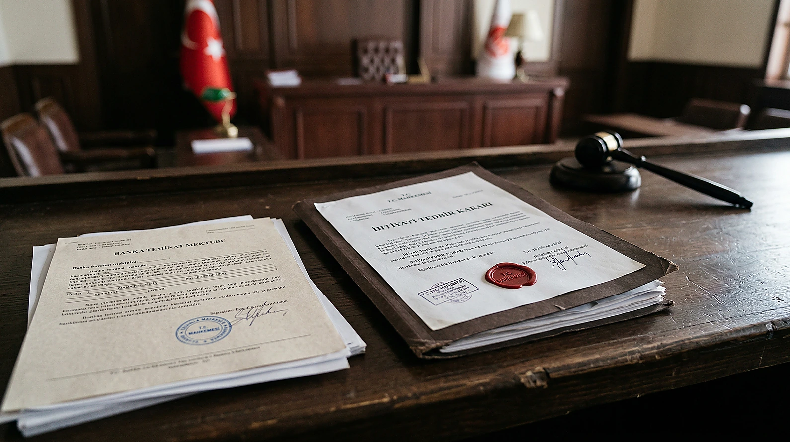 İİK m. 72 kapsamında ihtiyati tedbir ve teminat süreçlerini simgeleyen belgeler.