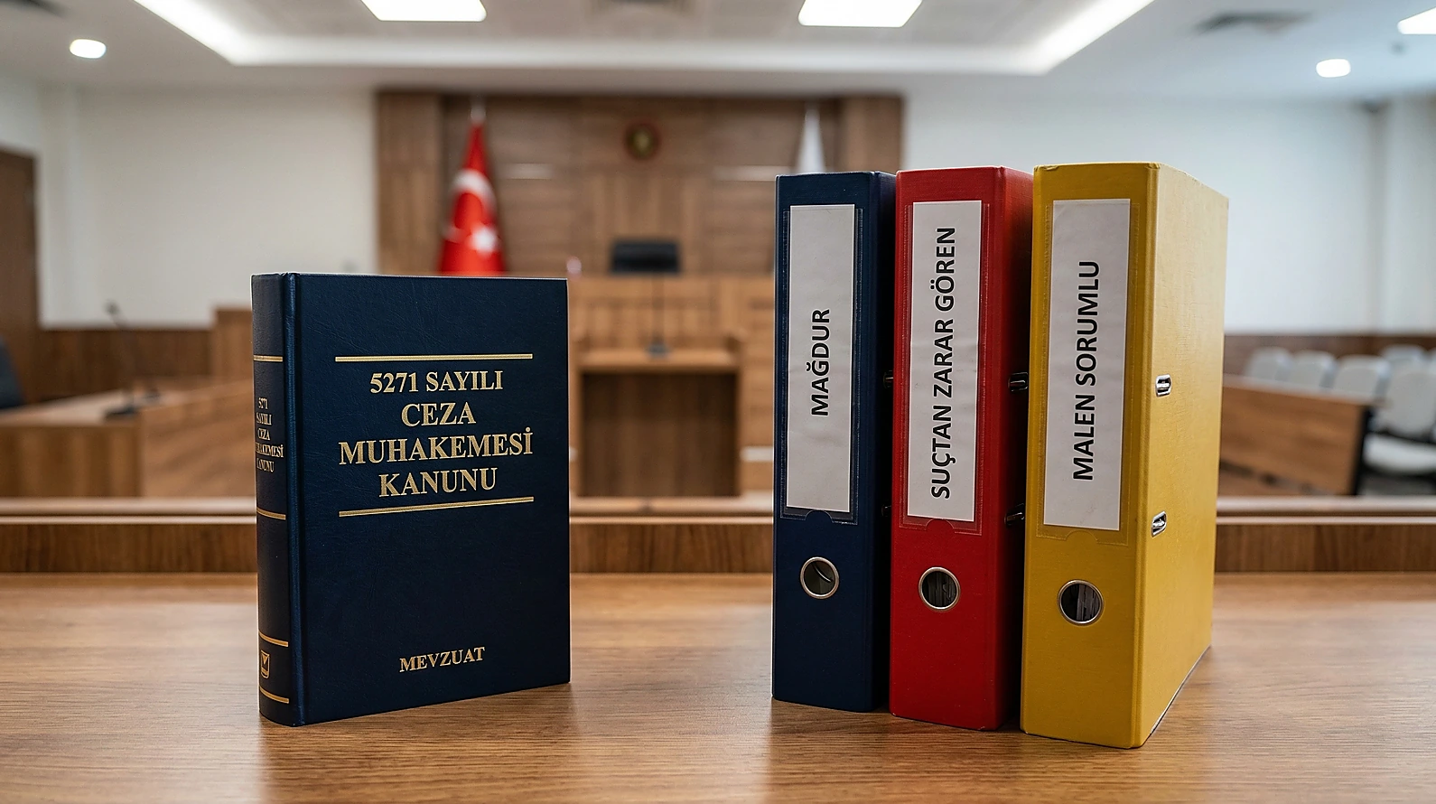 Mağdur ve suçtan zarar gören kavramlarının ayrımını temsil eden hukuki dosyalar.