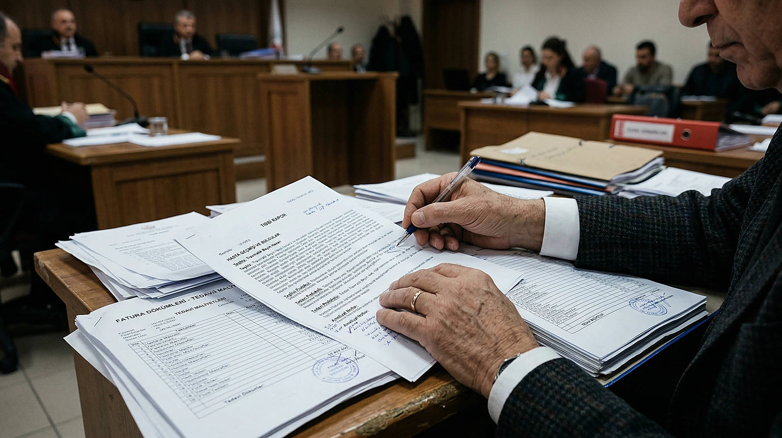 Maddi tazminat kalemlerinin belirlenmesinde bilirkişi incelemesini temsil eden görsel.