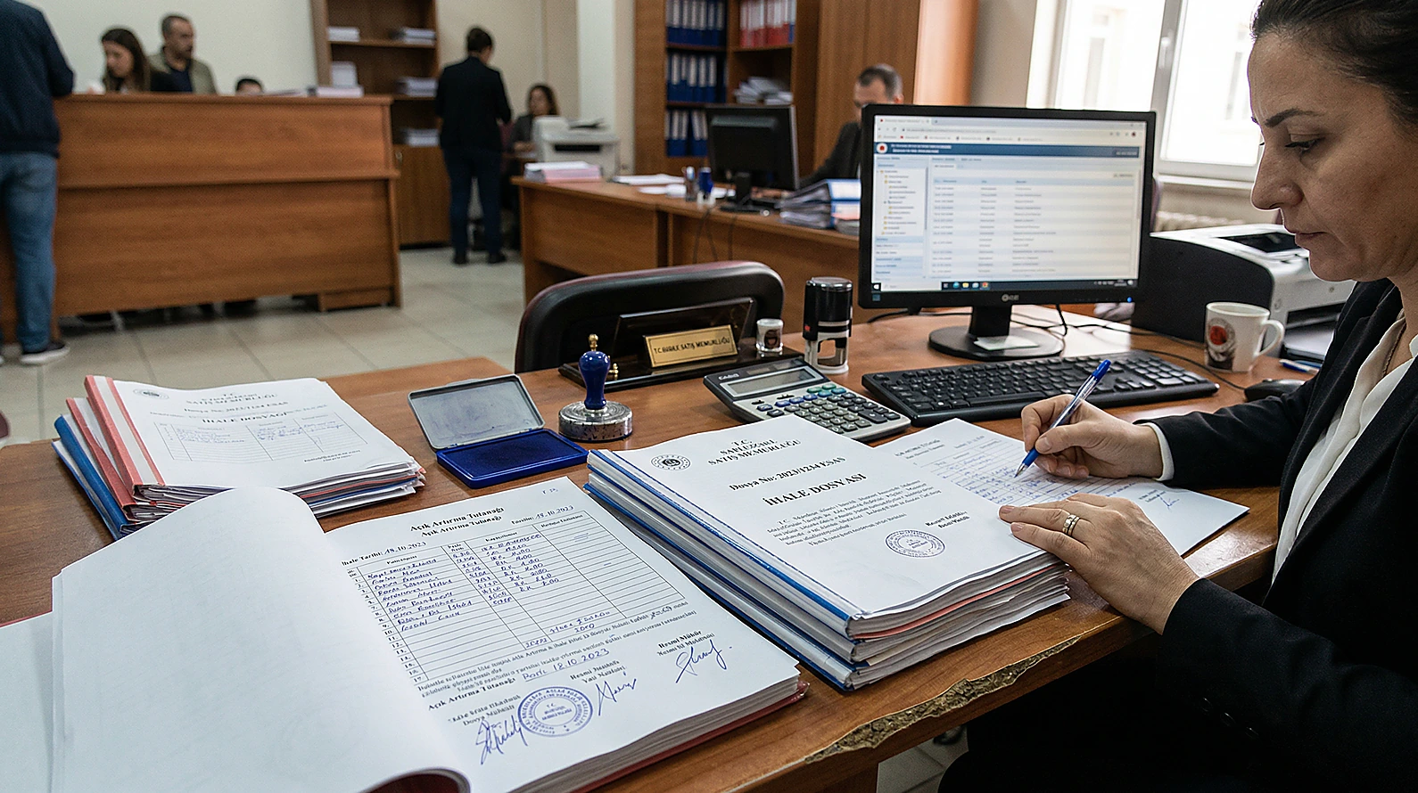 İzale-i şuyu satış süreci ve resmi ihale prosedürlerini simgeleyen adliye kalem dökümanları.