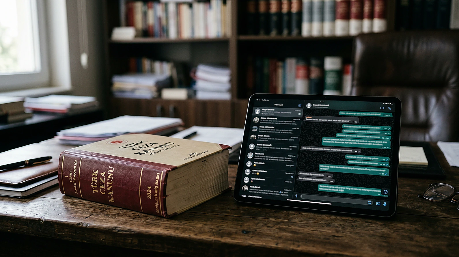 TCK ve dijital delilleri simgeleyen hukuk kitabı ve tablet görünümü.