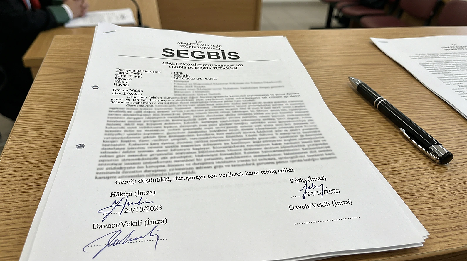SEGBİS kullanımıyla ilgili mahkeme duruşma tutanağı görseli.