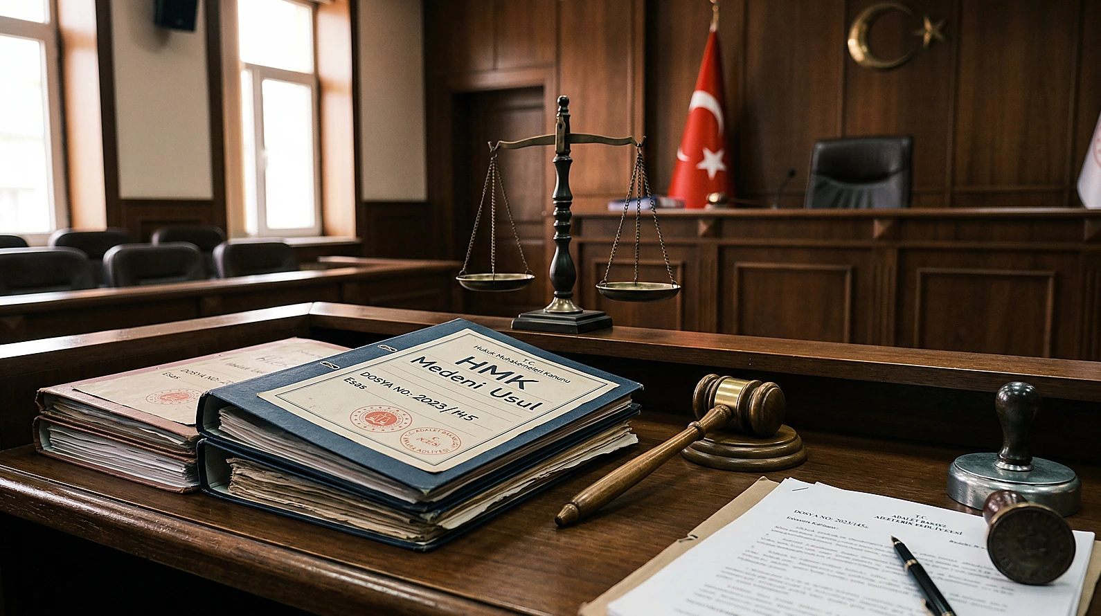 Sulh hukuk mahkemesi yargılama usulü ve hukuki belgeler temalı görsel.