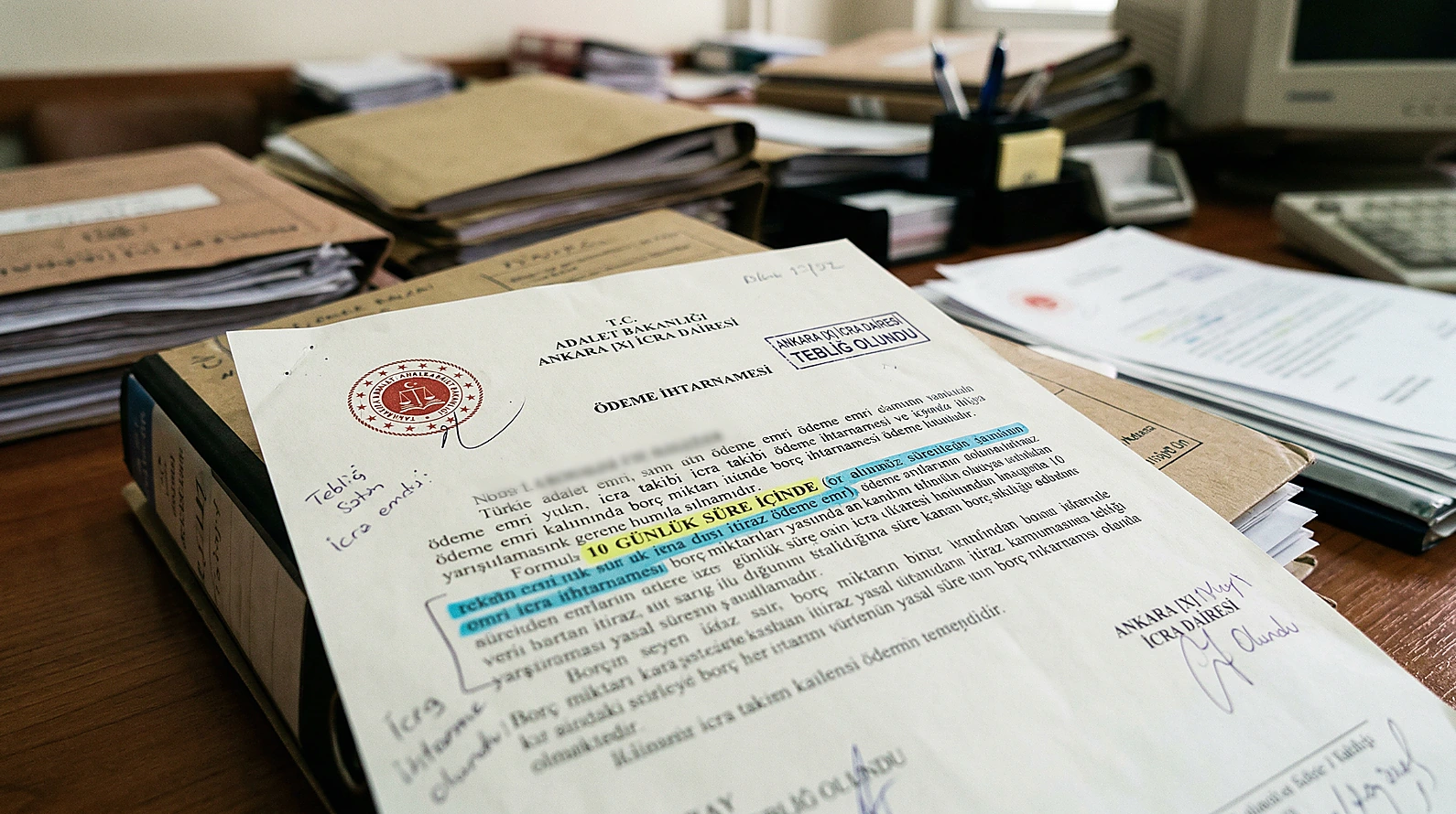 Sanığa gönderilen usulüne uygun ödeme ihtarı ve tebligat süreci.