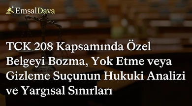 TCK 208 Kapsamında Özel Belgeyi Bozma, Yok Etme veya Gizleme Suçunun Hukuki Analizi ve Yargısal Sınırları