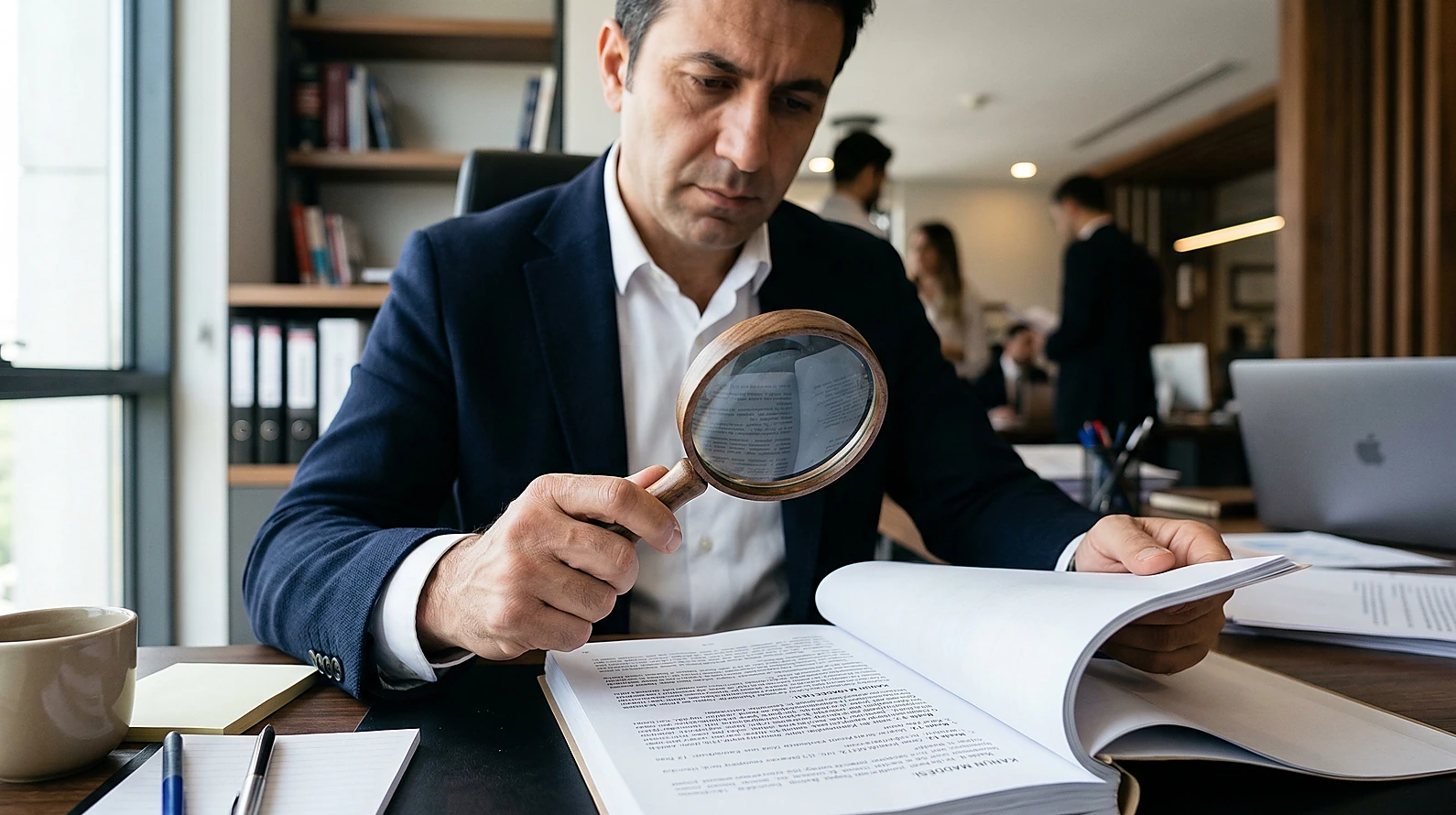 Hukuki dosya inceleme ve savunma hazırlığı görseli.