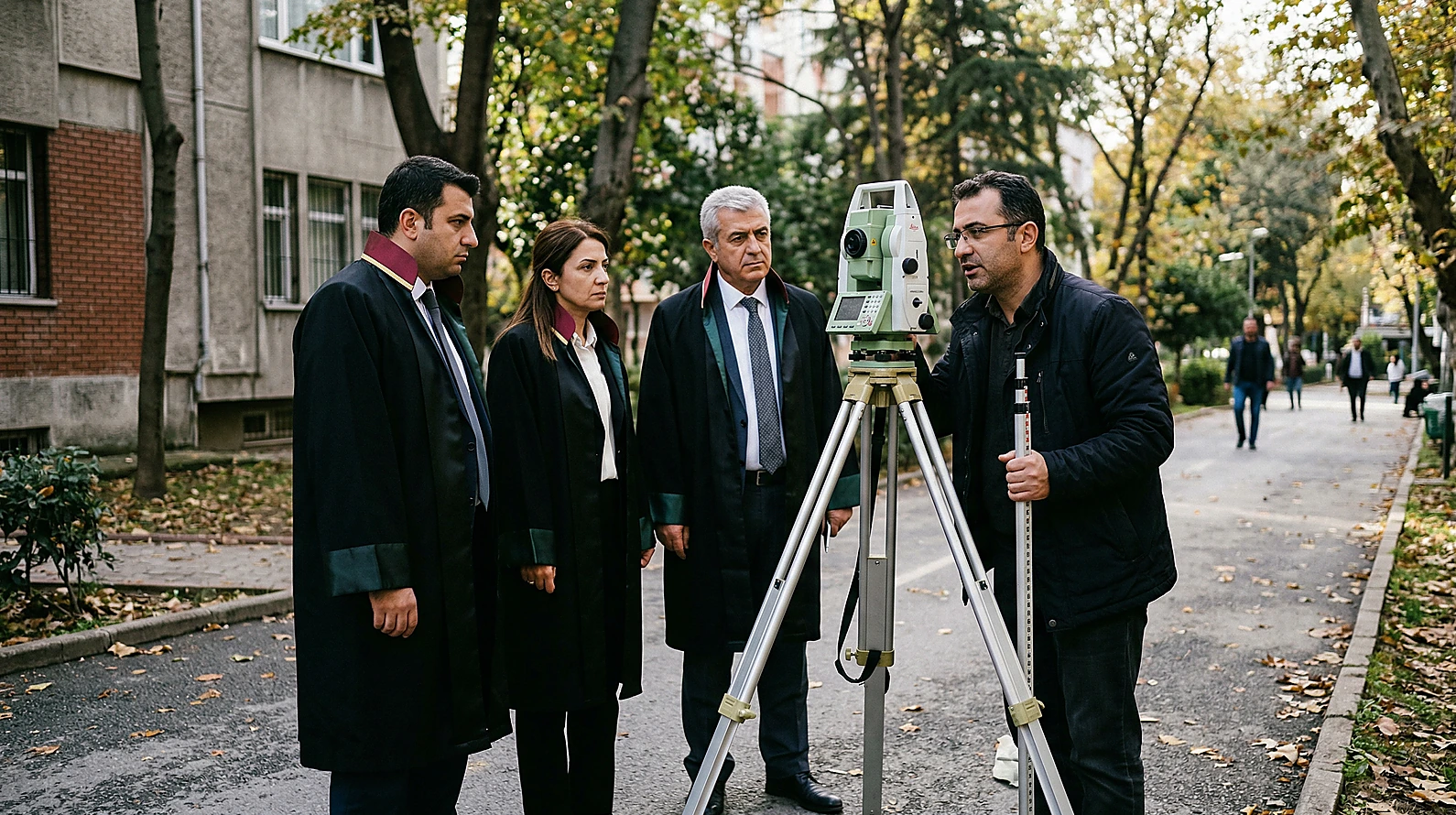 Mahkeme keşif heyetinin aleniyet tespiti için yaptığı saha çalışması.