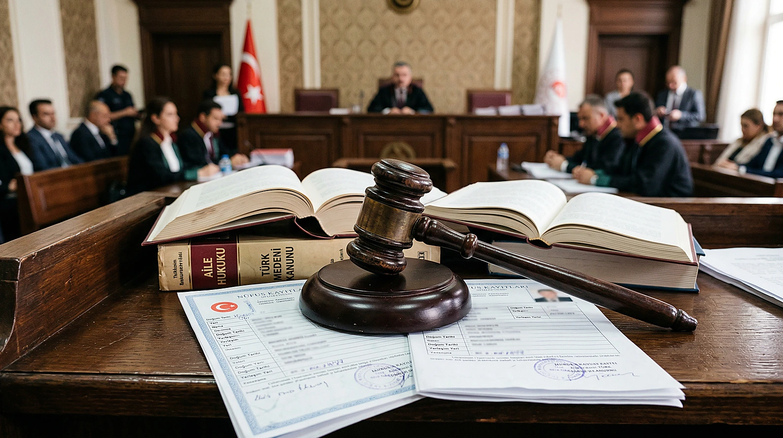 TCK 233 yargılama usulü ve mahkeme evraklarını temsil eden profesyonel görsel.