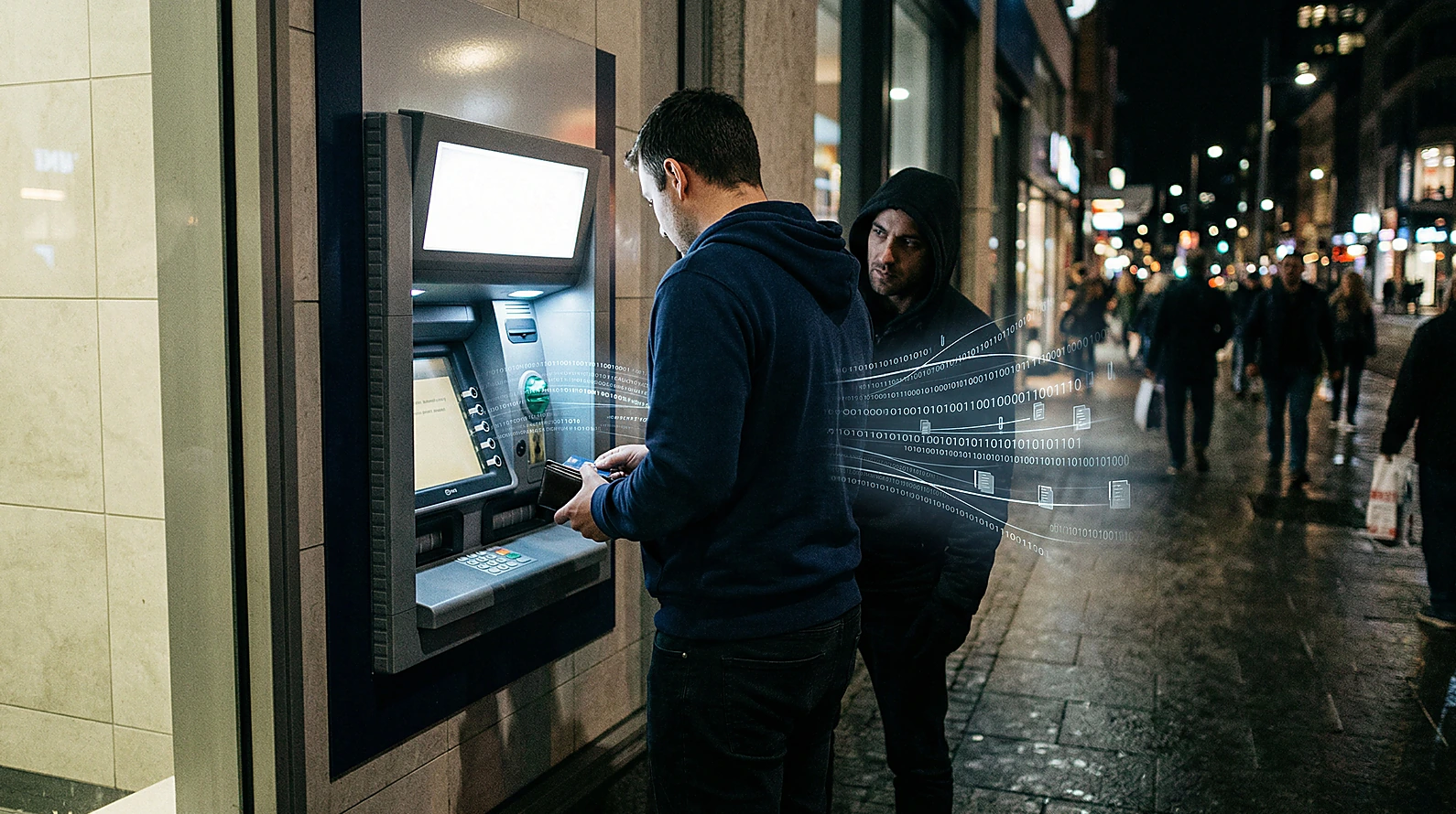 Banka kartının rıza dışı kullanımını sembolize eden ATM işlem görseli.