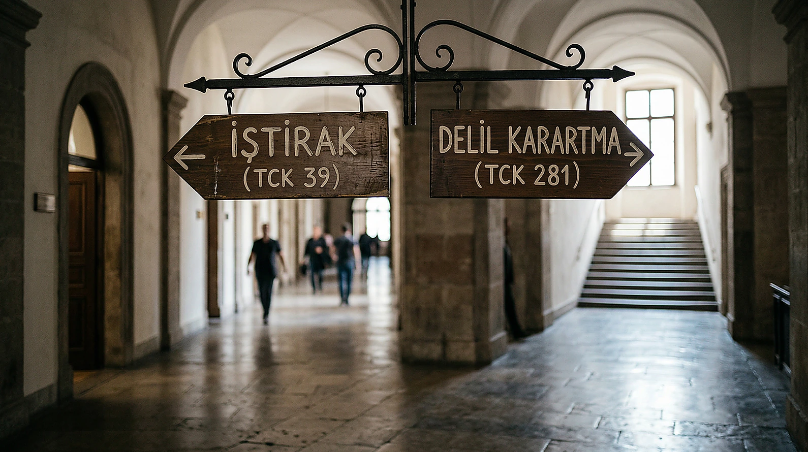 Suça iştirak ile delil gizleme arasındaki hukuki ayrımı simgeleyen görsel