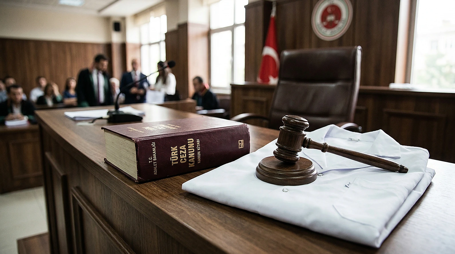 Cinsel saldırı ve genital muayene suçu arasındaki hukuki ayrımı simgeleyen nesneler.