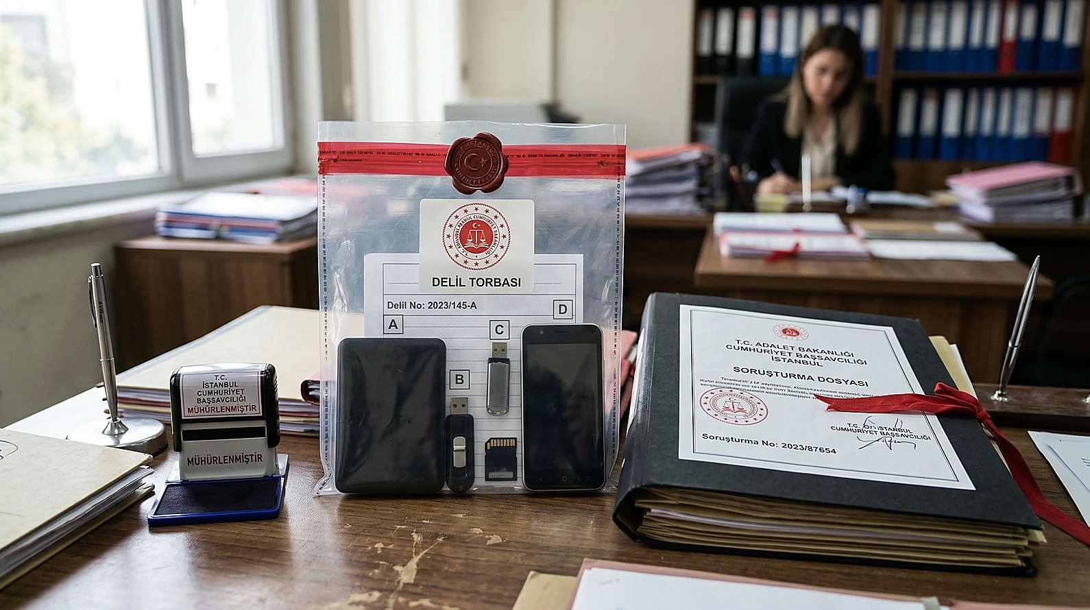 Adli soruşturma dosyası ve delil toplama sürecini simgeleyen görsel