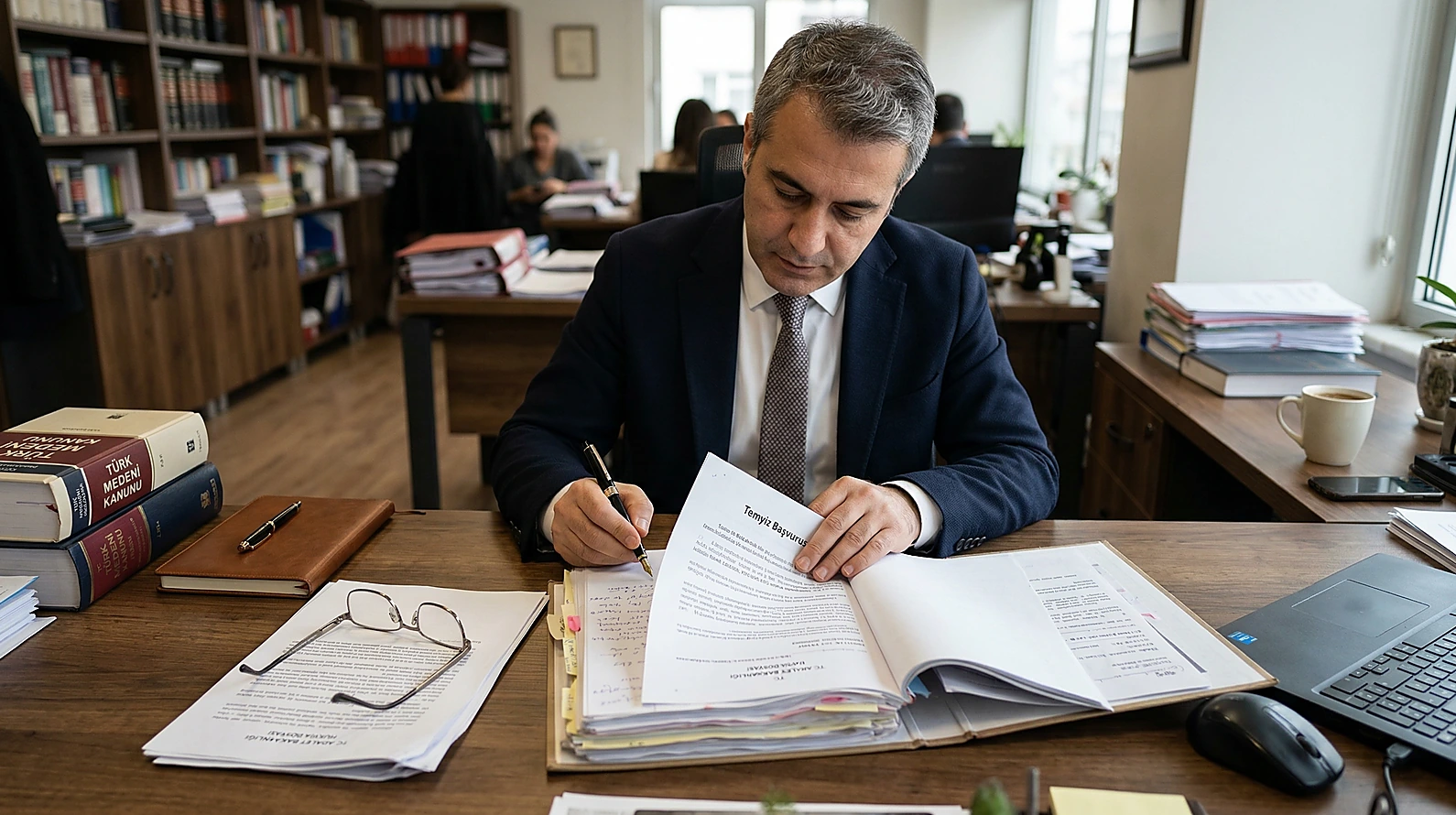 Ceza davası savunma stratejisi ve temyiz hazırlığını betimleyen profesyonel görsel.