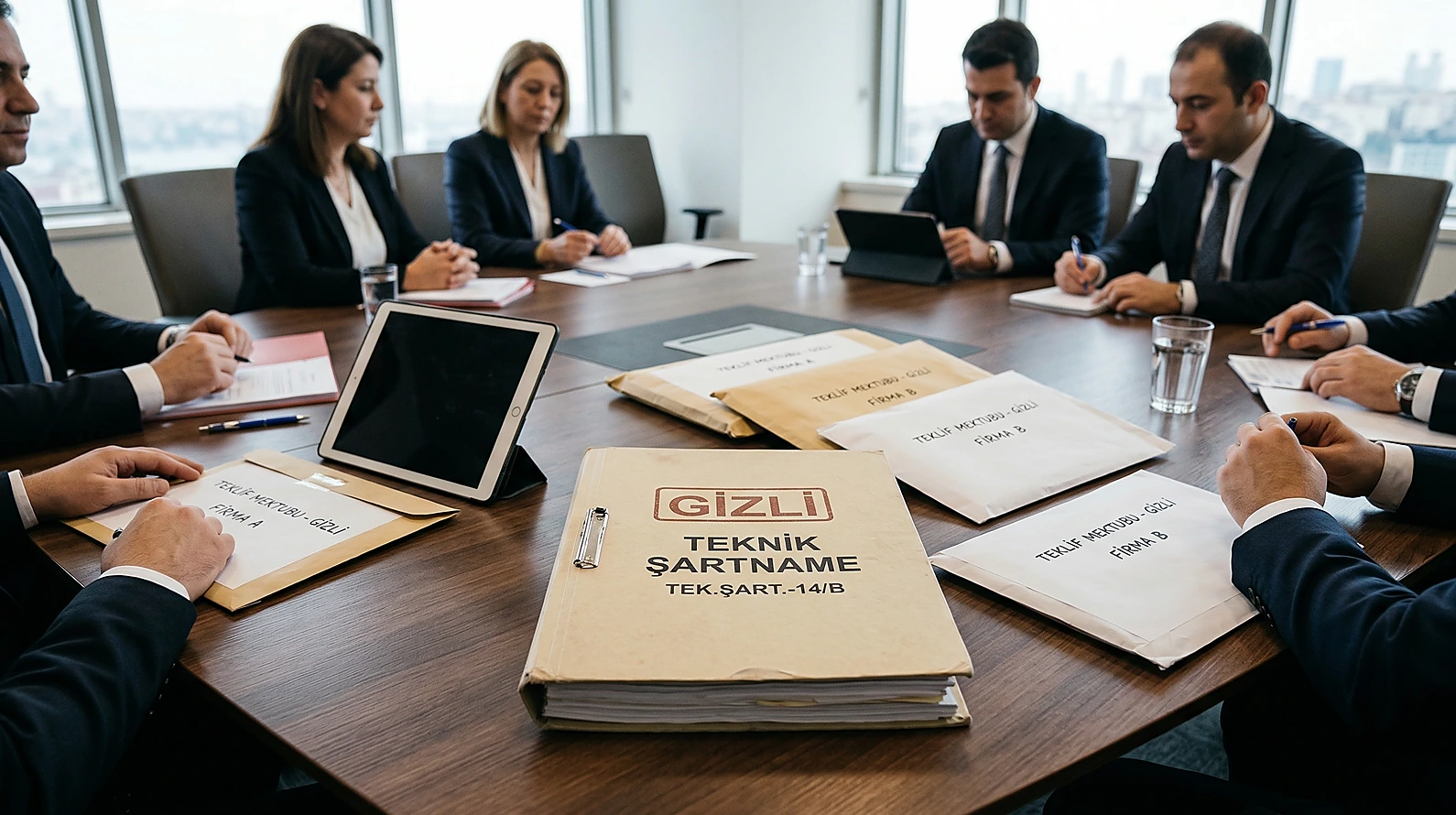 Kamu ihalelerinde gizli bilgilerin kullanımı ve hukuki riskleri temsil eden görsel.