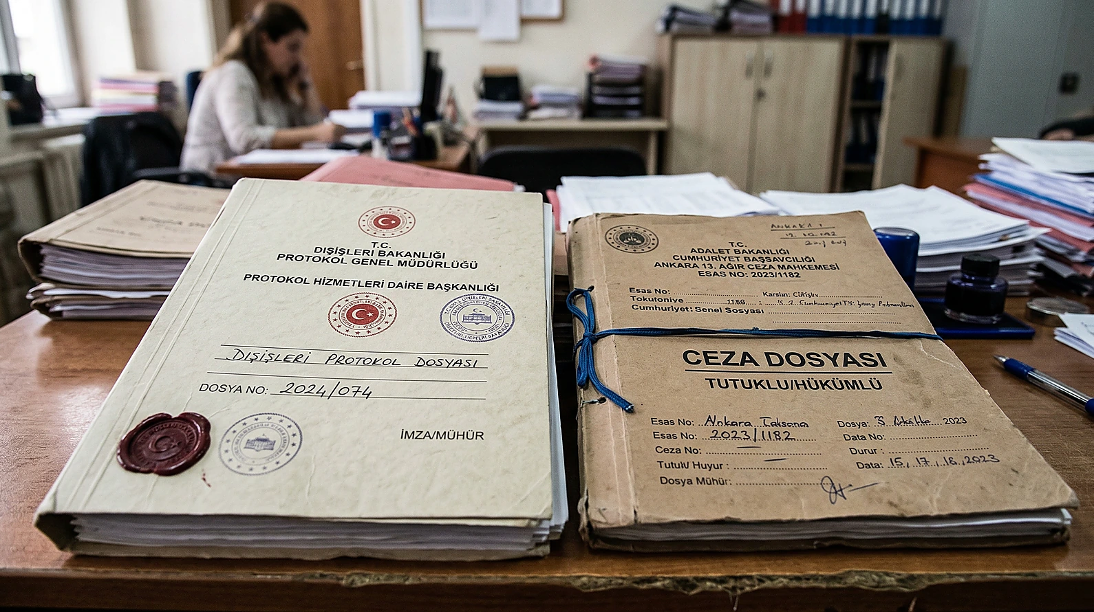 Adliye ve Dışişleri Bakanlığı arasındaki resmi yazışmaları temsil eden dosya görünümü.