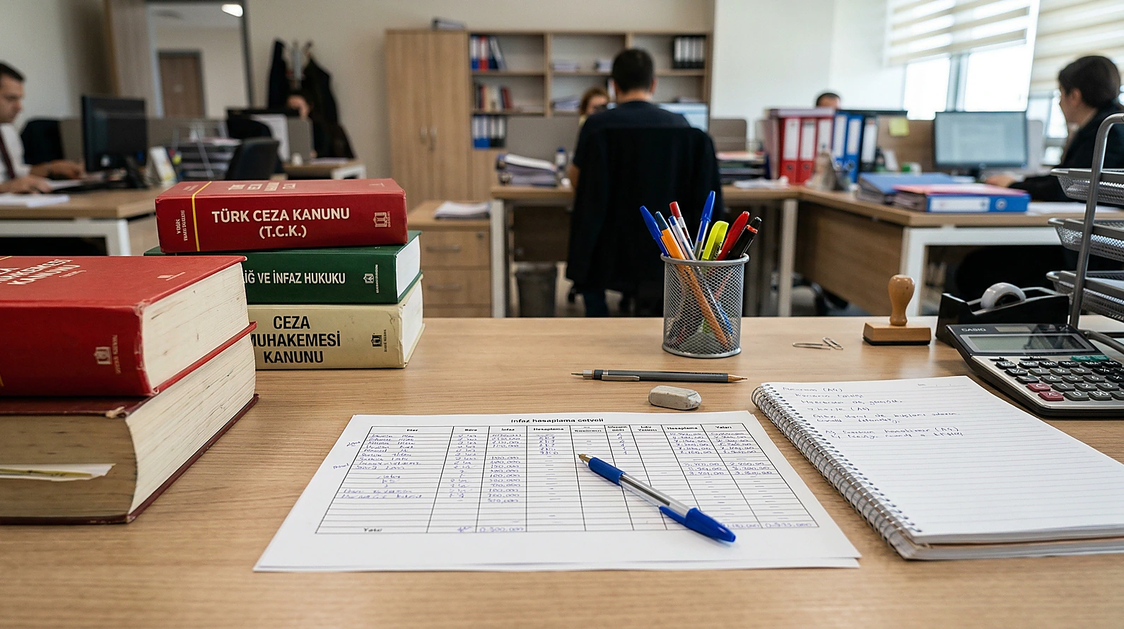 Adli para cezası ve yasaklama sürelerinin hesaplandığı infaz kalemi ortamı.